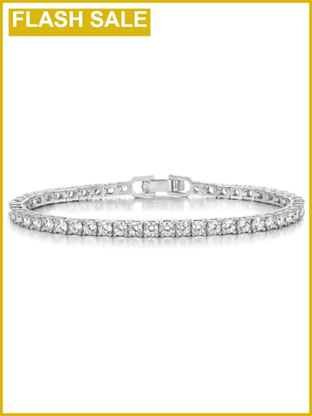 18K White Gold Plated Tennis Bracelet 4mm Round Cubic Zirconia Fold Over Clasp